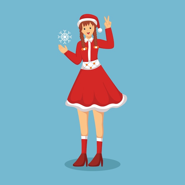 Kerstmismeisje met de Illustratie van het Karakterontwerp van het Kerstmankostuum