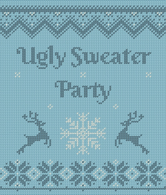 Vector kerstmisprentbriefkaar met uitnodiging op lelijke sweaterpartij