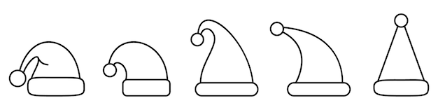 Kerstmuts icoon set van santa cap iconen in plat lineair ontwerp vector iconen