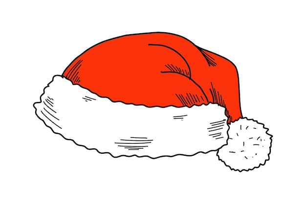 Vector kerstmuts rode muts met een witte pluizige bal op de punt grappige outfit voor de nieuwjaarsfeesthand d