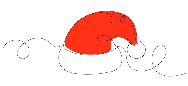 Kerstmuts tekening in één doorlopende lijn geïsoleerde vector