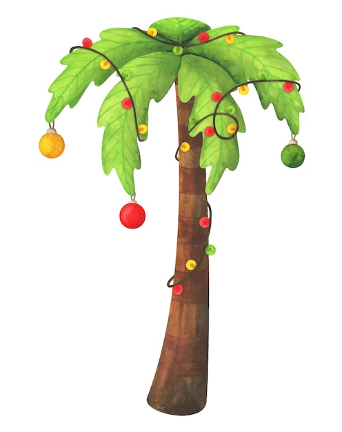 Kerstpalm Een kerstboom versierd Aquarelillustratie van een feestelijke plant