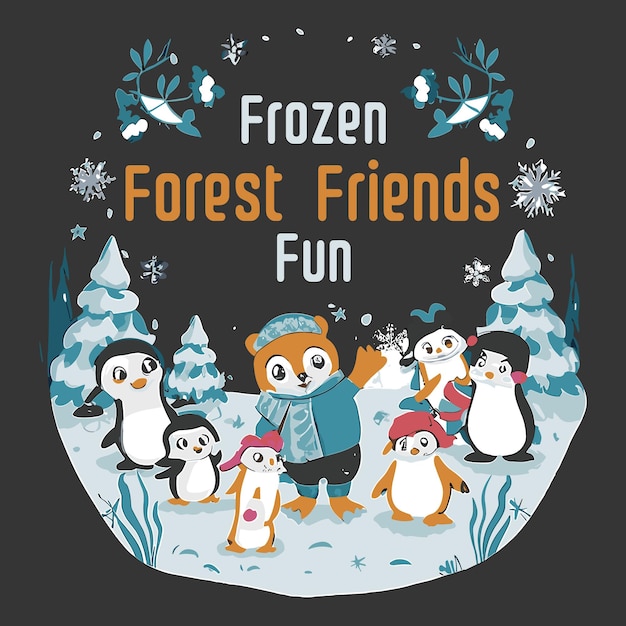 Kerstpinguïns kleine kinderen winter wonderland TShirt logo ontwerpen gratis vector