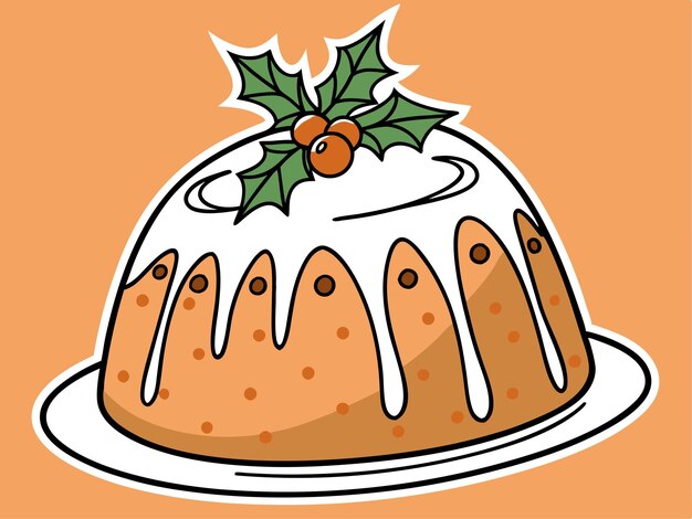 Kerstpudding illustratie feestelijke handgetekende ijs Holly