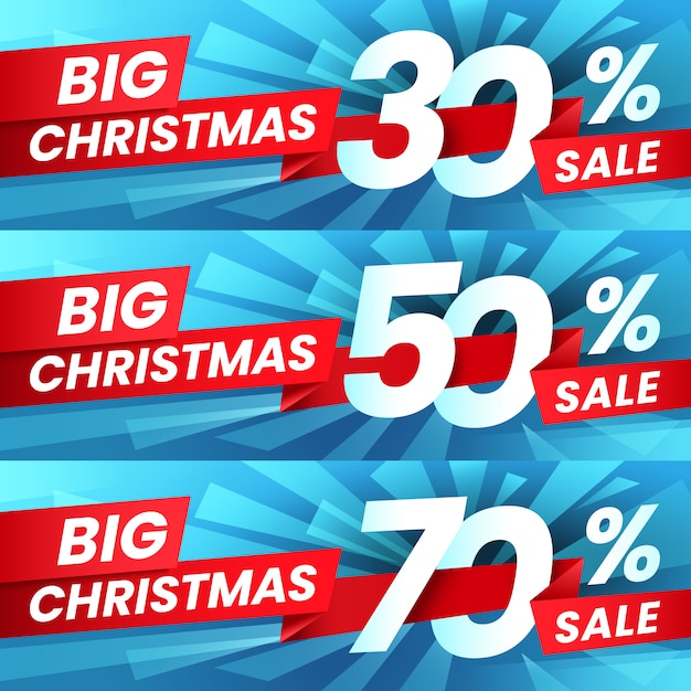 Kerstreclame verkoopkortingen, wintervakantie speciale aanbieding en winkelen beste deals banner set