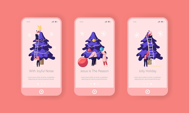 Kerstseizoen mobiele app-pagina Schermset aan boord.