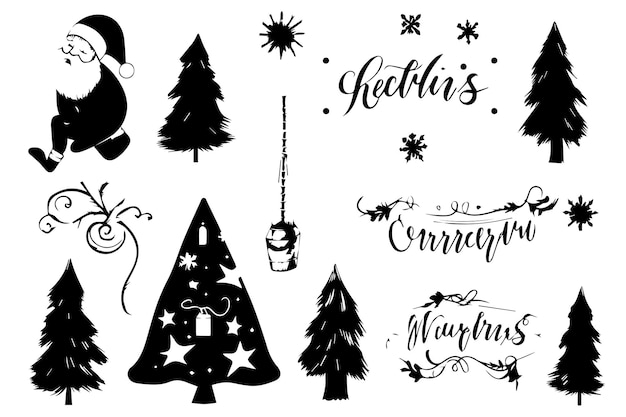 Kerstset ontwerp elementen silhouetten