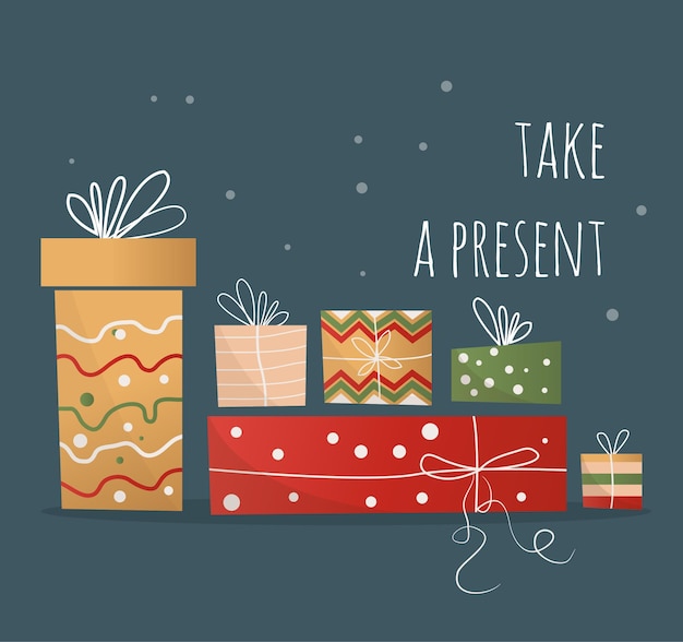 Kerstset van heldere mooie geschenken in gekleurde pakketten