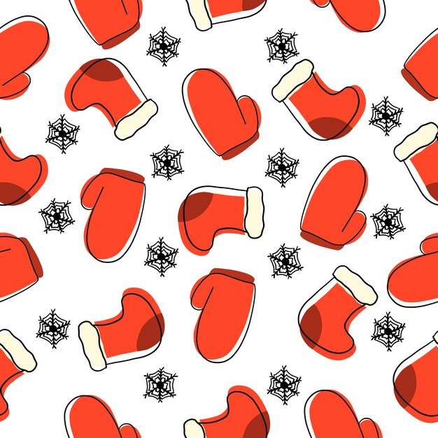 Kerstsokken en handschoenen naadloos patroon in cartoon vlakke stijl