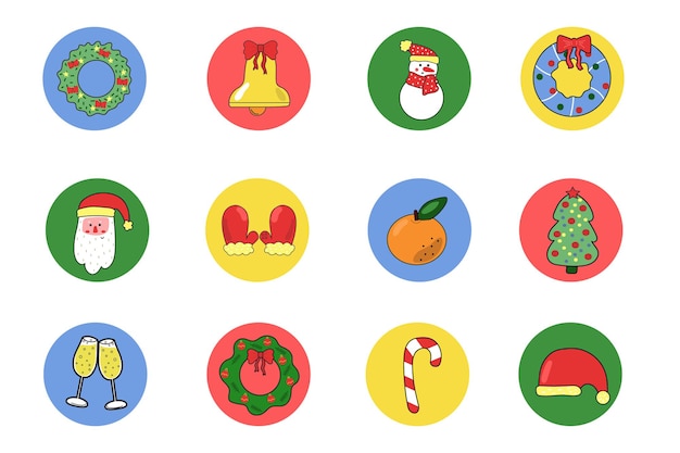 Vector kerststickers bundel met ronde covers van hoogtepunten retro design voor sociale media