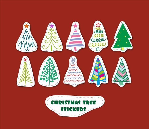 Vector kerststickers van kerstbomen