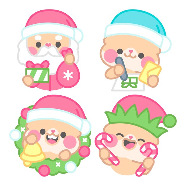 Vector kerststickerscollectie met kimchi de hamster