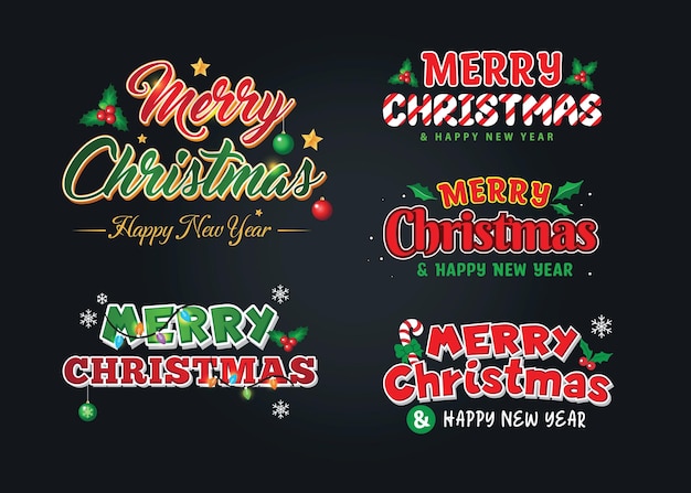 Kersttypografie met feestelijke decoratieset