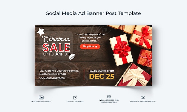 Vector kerstuitverkoop aanbieding sociale media facebook-advertentiebanner postsjabloon premium vector