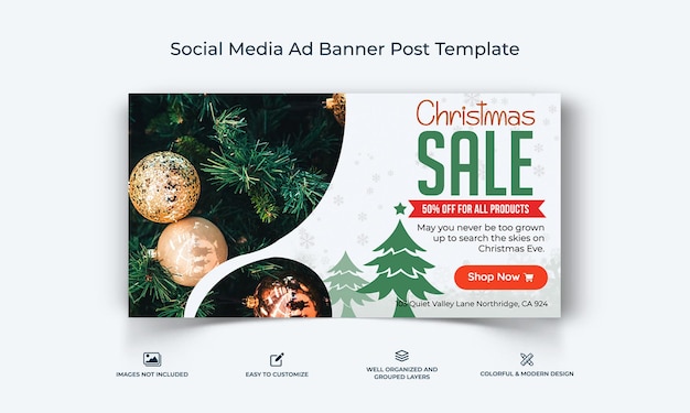 Kerstuitverkoop Aanbieding sociale media Facebook-advertentiebanner Postsjabloon premium vector