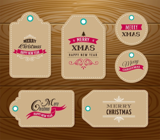 Vector kerstuitverkoop, cadeaukaartjes en labels met letters, typografie