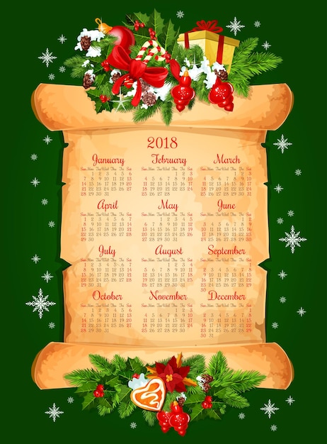 Kerstvakantie 2018 kalender vector ontwerp