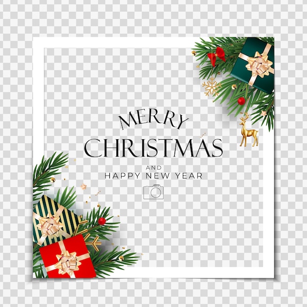 Kerstvakantie Feest Fotolijst Achtergrond Gelukkig Nieuwjaar en Merry Christmas Poster Template