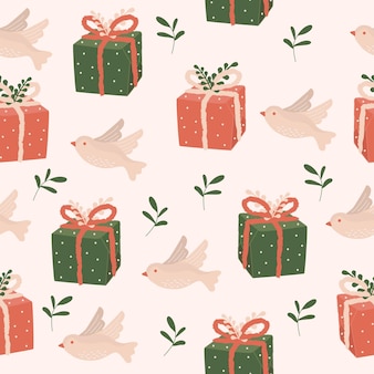 Kerstvakantie geschenken duif naadloos patroon