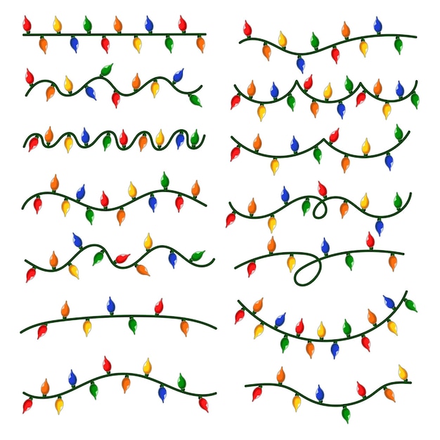 Kerstverlichting collectie instellen vectorillustratie