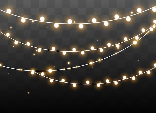 Kerstverlichting geïsoleerd op transparante achtergrond. Xmas gloeiende slinger.