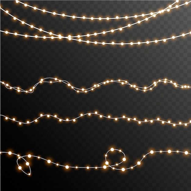 Kerstverlichting geïsoleerd realistische ontwerpelementen. gloeiende lichten voor kerstkaarten, banners, posters, webdesign.