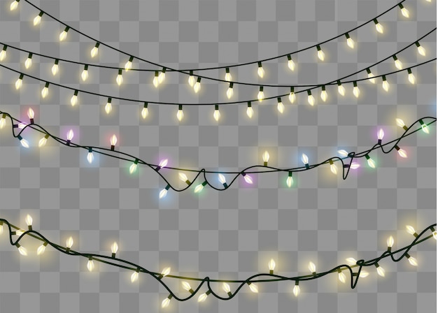 Kerstverlichting geïsoleerd realistische ontwerpelementen. gloeiende lichten voor xmas holiday.led neon lamp