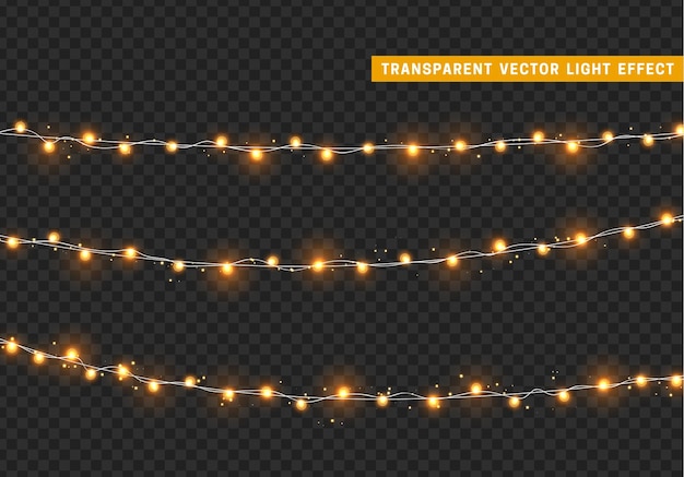 Kerstverlichting geïsoleerde decoratieslinger. lampen schijnende gekleurde neon led-lamp. kerstvakantie decor. realistisch 3d-ontwerp lichteffect. lampen slingers nieuwjaar decoratief element. vectorillustratie