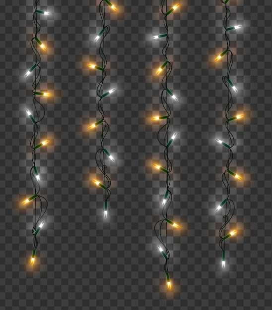 Kerstverlichting geïsoleerde realistische ontwerpelementen. Gloeiende kerstslingers. Decoraties voor de feestdagen.