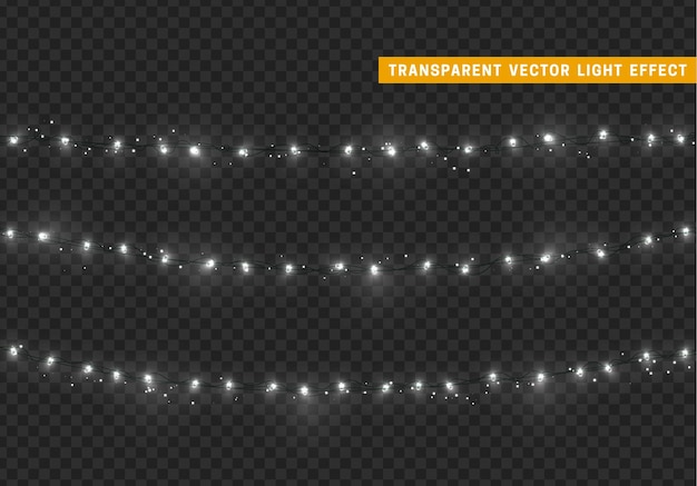 Kerstverlichting geïsoleerde realistische ontwerpelementen. Xmas gloeiende lichten. Kerstversiering slingers. Vector illustratie