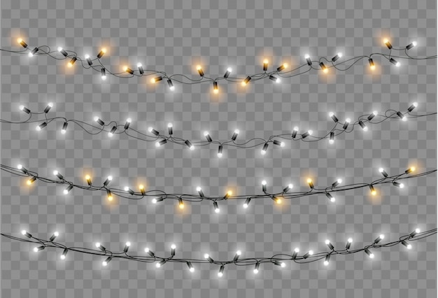 Kerstverlichting set. vector nieuwjaar versieren slinger met gloeiende gloeilampen.