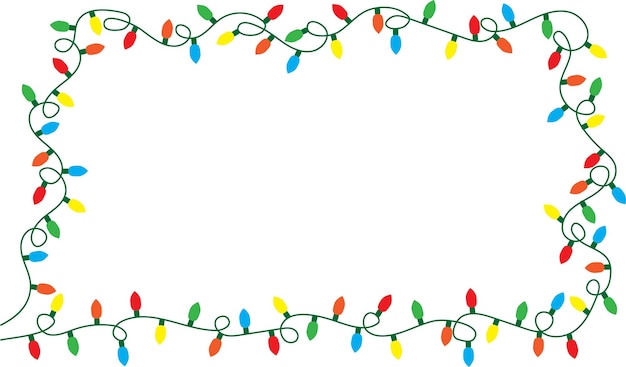 Kerstverlichting string geïsoleerd frame op witte achtergrond vector