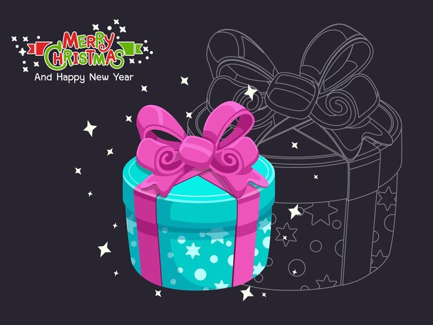 Kerstversiering cadeau met merry christmas teksteffecten kerstcadeau lint gelukkig nieuwjaar gelukkige verjaardag vector illustratie