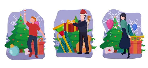 Kerstviering platte bundel ontwerp illustratie