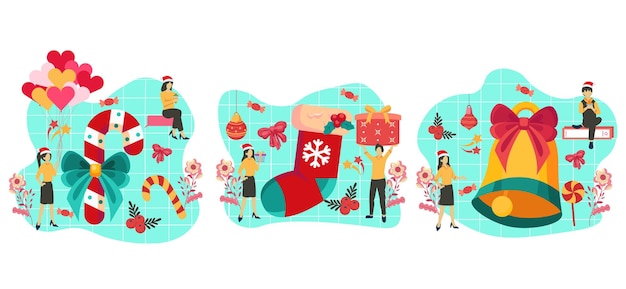 Kerstviering platte bundel ontwerp illustratie