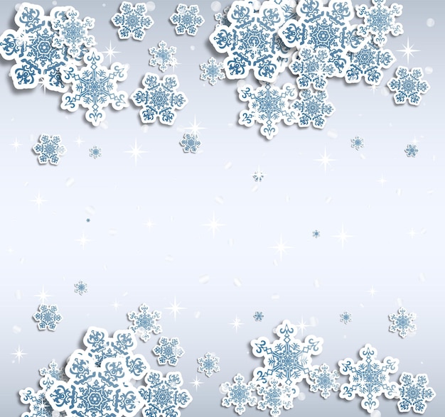 Kerstwenskaart met typeontwerp en versieringen op de besneeuwde blauwe achtergrond vectorillustratie