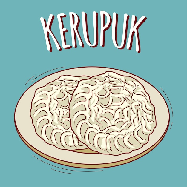 Kerupuk udang イラスト漫画スタイルのインドネシア料理