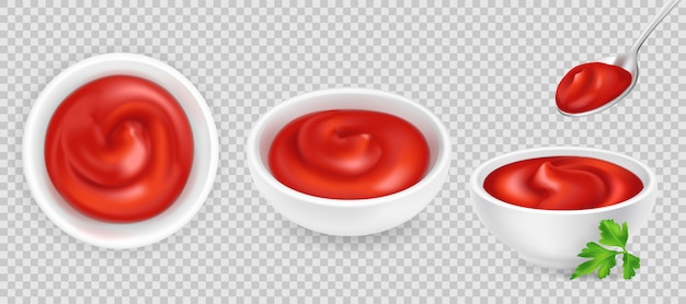 Vector ketchup in bowls and spoon