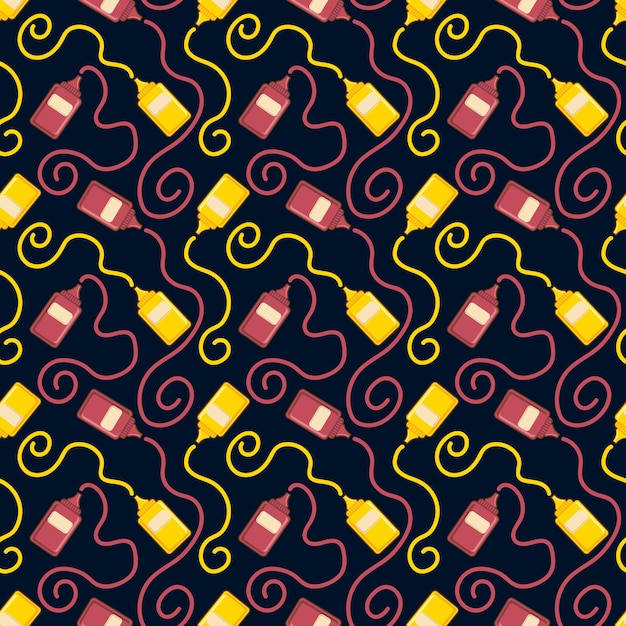 Vector ketchup and chili sauce bottle seamless pattern