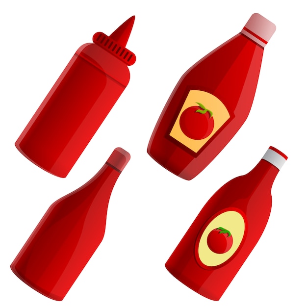 Vettore set di elementi di ketchup, stile cartoon