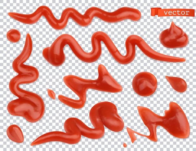 Vector ketchup flowing. tomato. pasta sauce realistic set