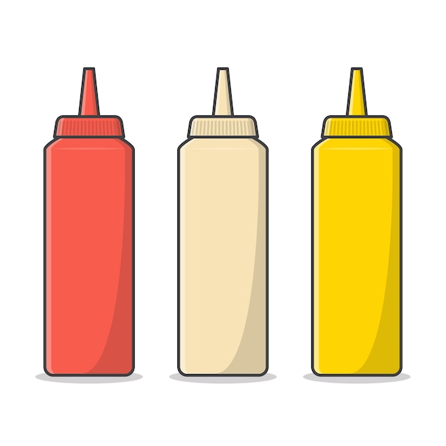 Ketchup, Mayonnaise And Mustard Plastic Bottle  Flat