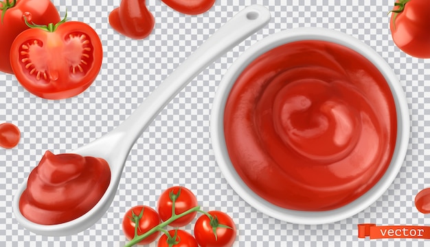 Vettore ketchup, pomodoro. insieme dell'illustrazione della salsa di pasta