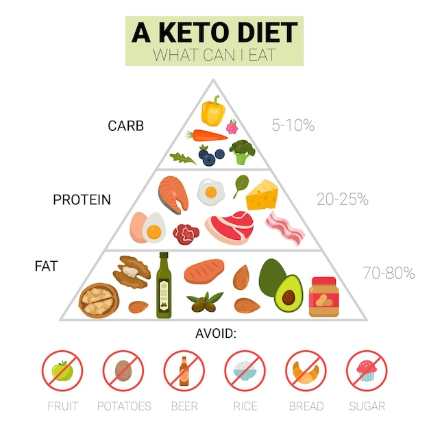 Keto diet food pyramid Ketogenic diet Vector