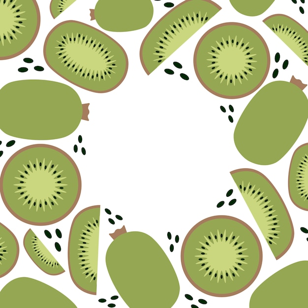 Keto en veganistisch dieet, Kiwi frame achtergrond, trendy plant, vector in vlakke stijl.