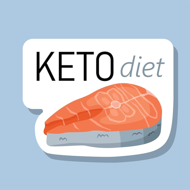 Ketogeen dieet met zalmsteak Teken keto-vriendelijk Keto-voedsel low carb hoge gezonde vetten Visschijf