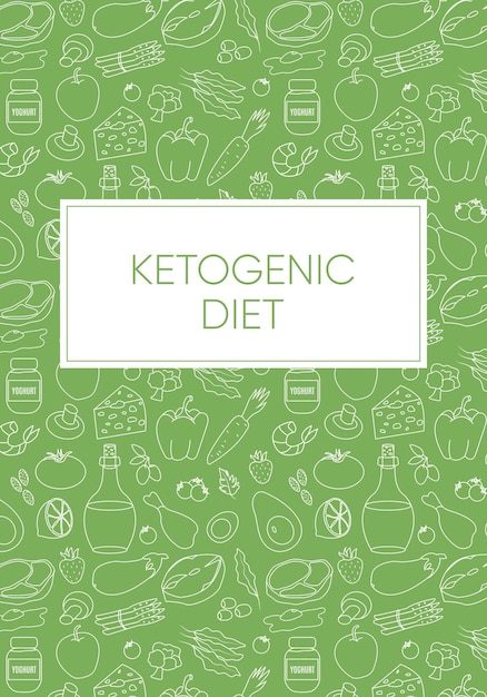 Ketogenic diet Cover with Line icons on green background