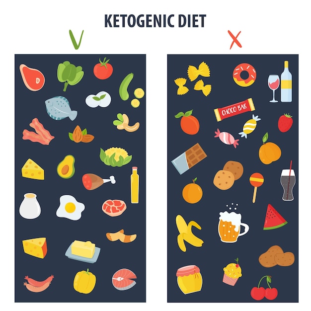Вектор Кетогенная диетическая пища с низким содержанием углеводов и высоким содержанием полезных жиров разрешенные и запрещенные продукты