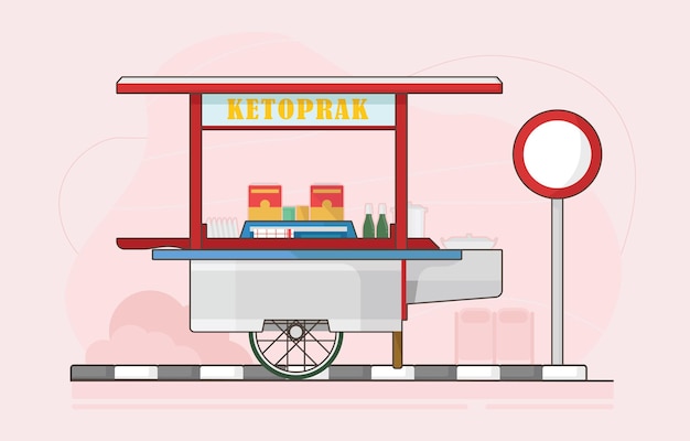 Ketoprak cart illustration on the street Betawi traditional street food from Jakarta Indonesia