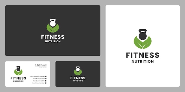 Vector kettle bell gym with leaf combine logo design for fitness nutrition